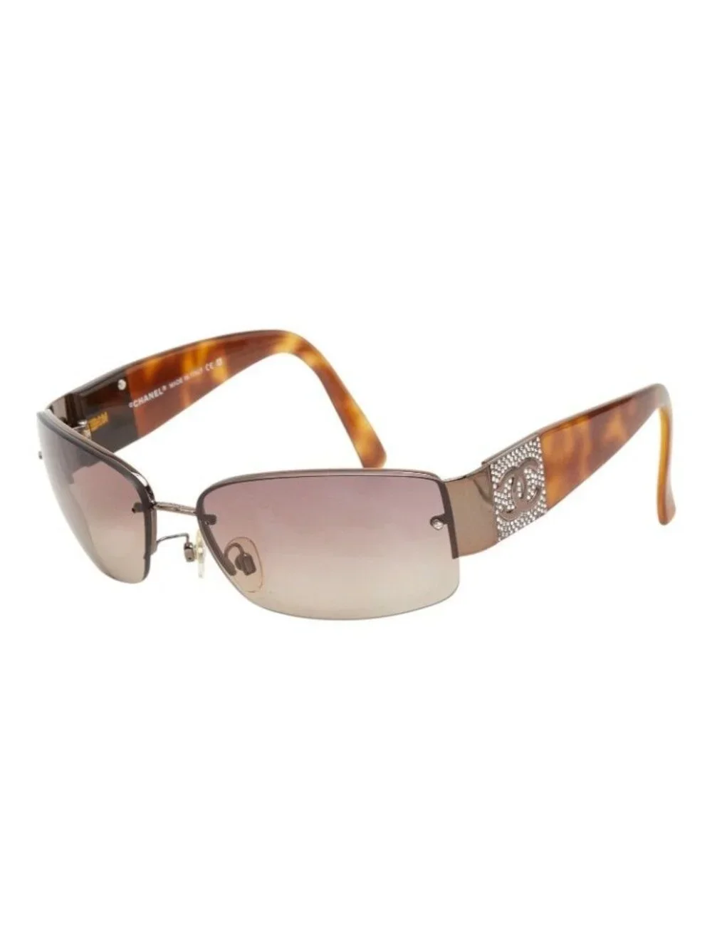 Chanel CC Logo Sunglasses Brown Acetate Rhinestone Eyewear